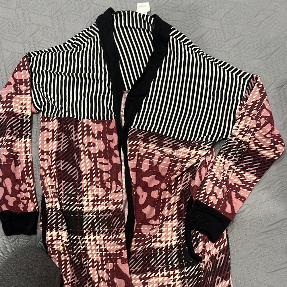 Striped and Plaid Open Cardigan